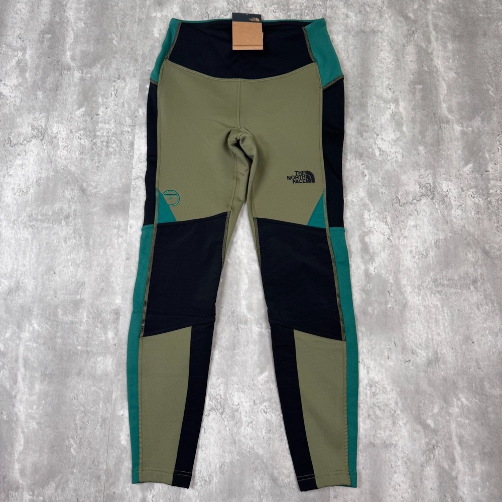 The North Face Steep Tech Fleece Tights Womens M Green Black‎ Colorblock NWT